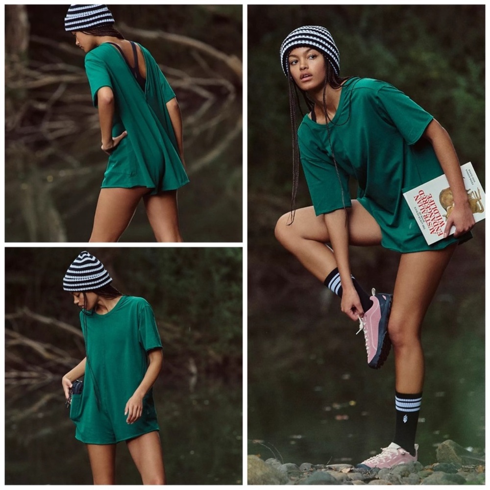 Free People Hot Shot Tee Romper In Heritage Green MEDIUM - Picture 2 of 6